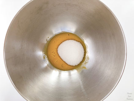 egg yolks and sugar in a bowl