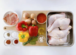Basque Chicken Stew: Traditional French Poulet Basquaise ingredients
