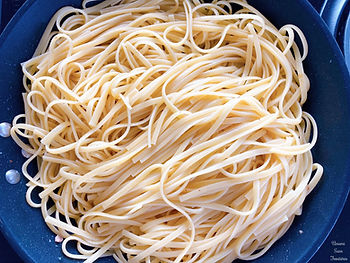 spaghetti in a frying pan