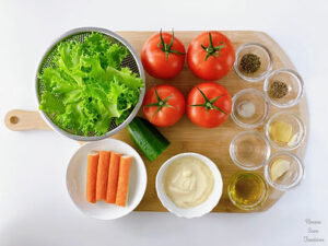 Tomato Salad with Crab Sticks 🍅 French-Inspired and Flavorful ingredients