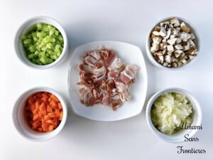 Bolognese cut carrot onion mushroom celery bacon