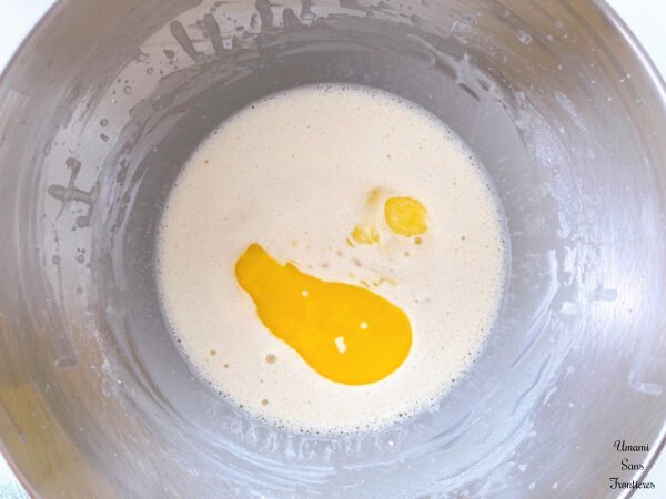 Kaiserschmarrn butter added into the batter in a bowl