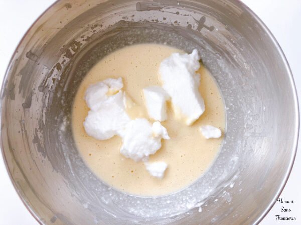 Kaiserschmarrn whipped white eggs into the batter in a bowl