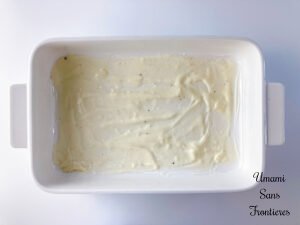 Lasagne béchamel sauce in an ovenproof dish