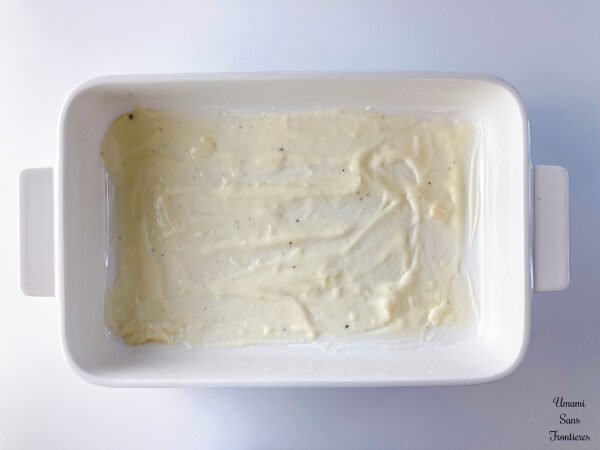 Lasagne béchamel sauce in an ovenproof dish