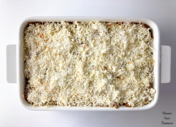 Lasagne béchamel sauce lasagne sheets bolognese parmesan cheese in a ovenproof disn