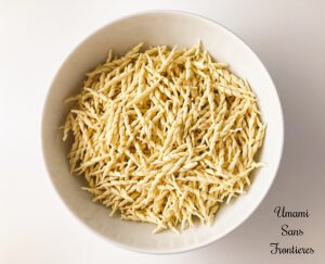 Pasta Pesto pasta torofie in a white bowl