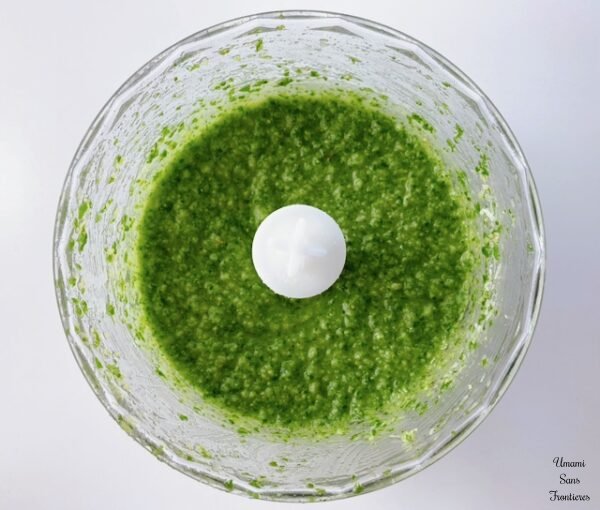 Pasta Pesto basil sauce in a chopper