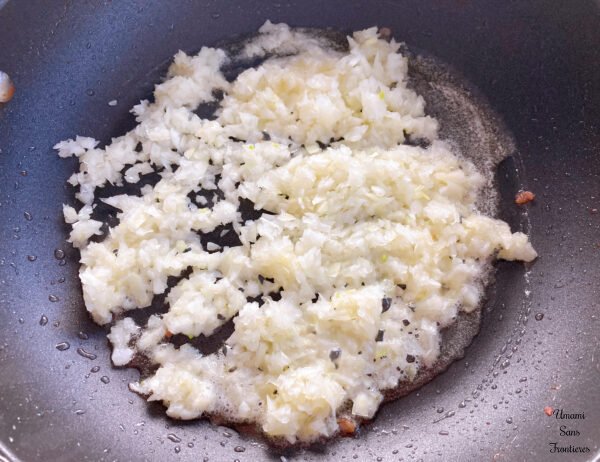 Pasta alla boscaiola cremosa onion butter in a frying pan