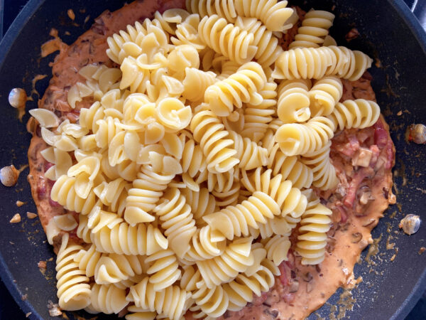 Pasta alla boscaiola cremosa pasta in tomato cream sauce