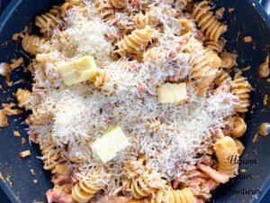 Pasta alla boscaiola cremosa pasta tomato cream sauce butter parmesan cheese