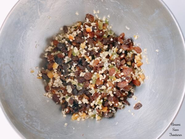 Stollen dried raisins almonds orange peels lemon peels apple juice