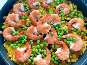 Seafood Paella Paella shrimps green peas