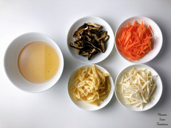 Vegetables carrot parsnips shiitake aburaage shiitake soup