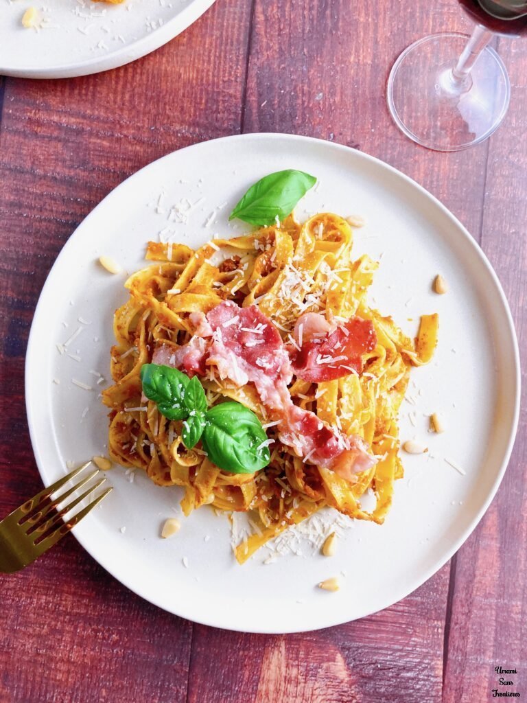 bacon and pesto Rosso with red wine
