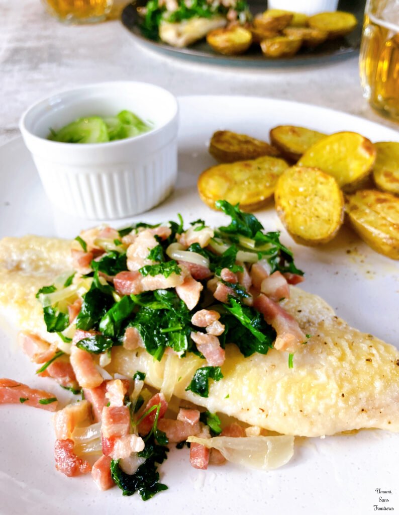 White Fish with Bacon Onion Parsley – Finkenwerder Style Beer
