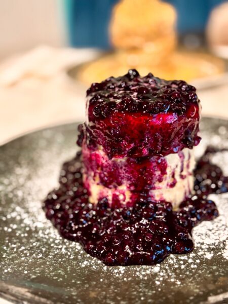 Pancake with blueberry sauce