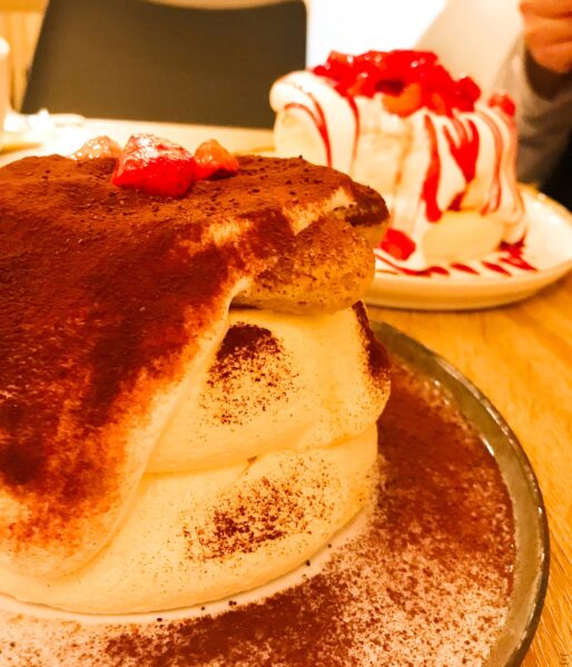 Souffle pancake with tiramisu sauce