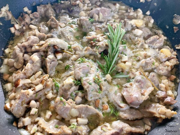 gizzard confit rosemary thyme pepper salt mushroom onion garlic 