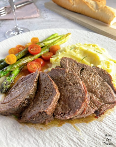 Lamb meat cut with sauce