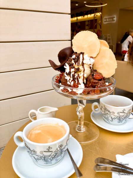 chocolate parfaits and 2 coffees