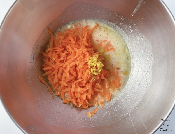 egg sugar butter grated carrot and lemon zest