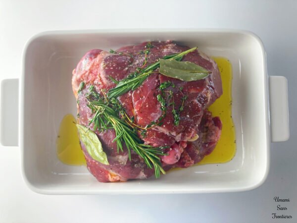 lamb meat herbs garlic olive oil