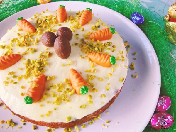 decorated carrot cake marzipan carrot egg chocolates pistachios rabbit chocolate