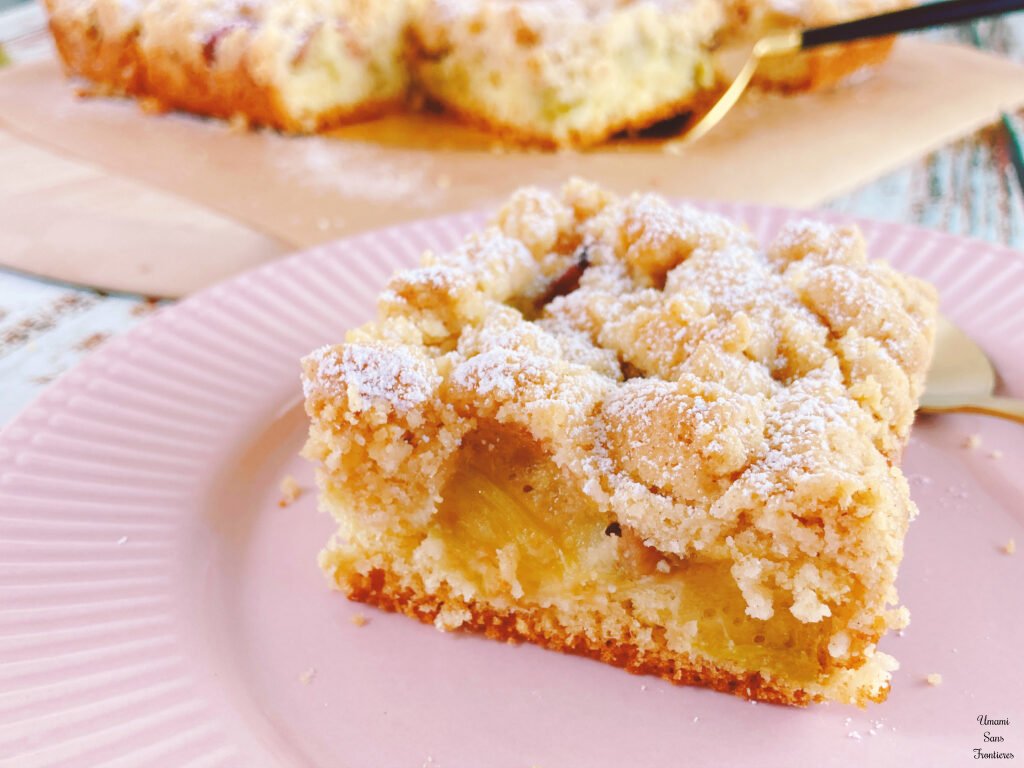 Piece of Rhubarb crumble cake