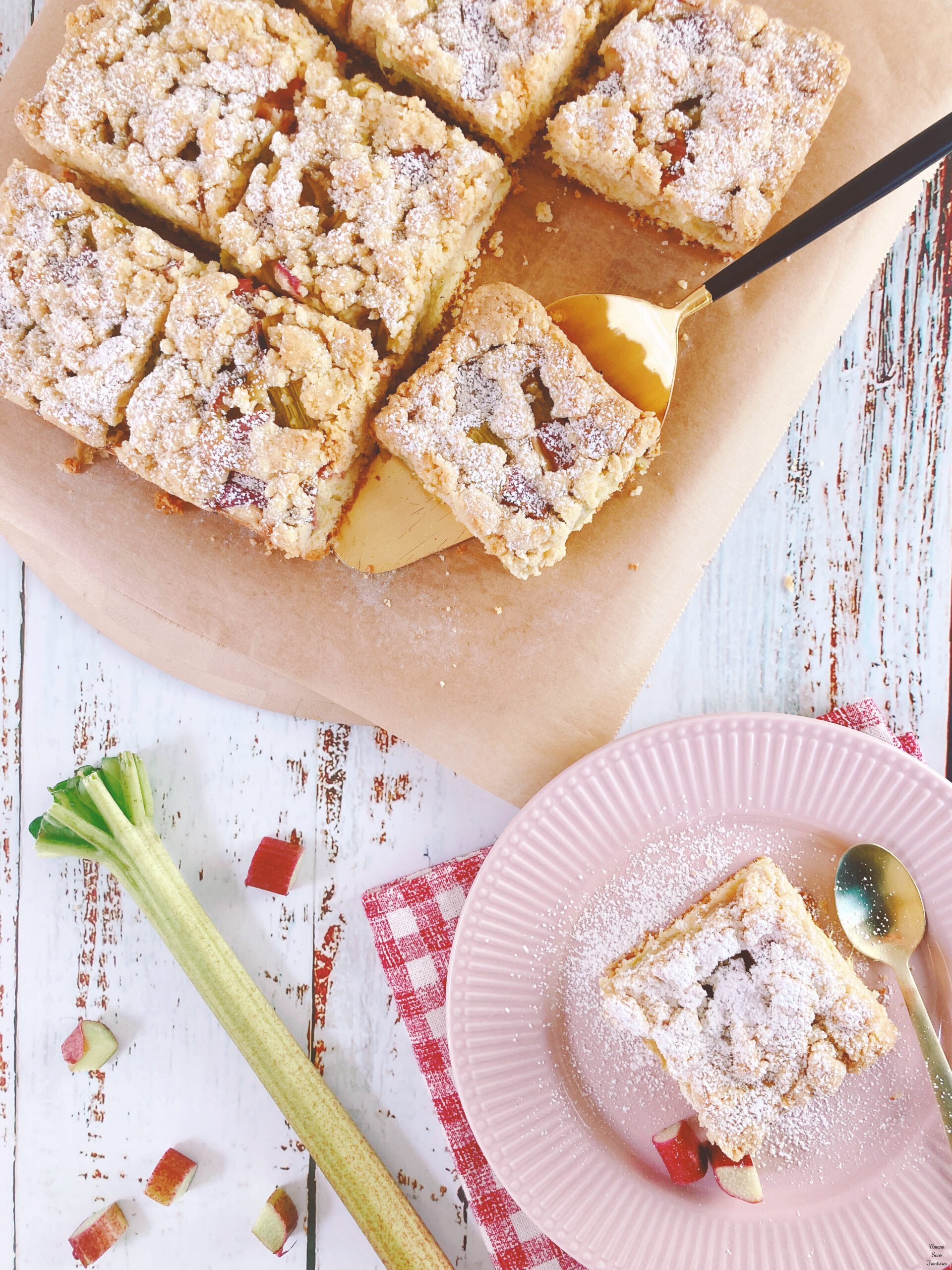 Rhubarb crumble cake piece of cake Rhubarb