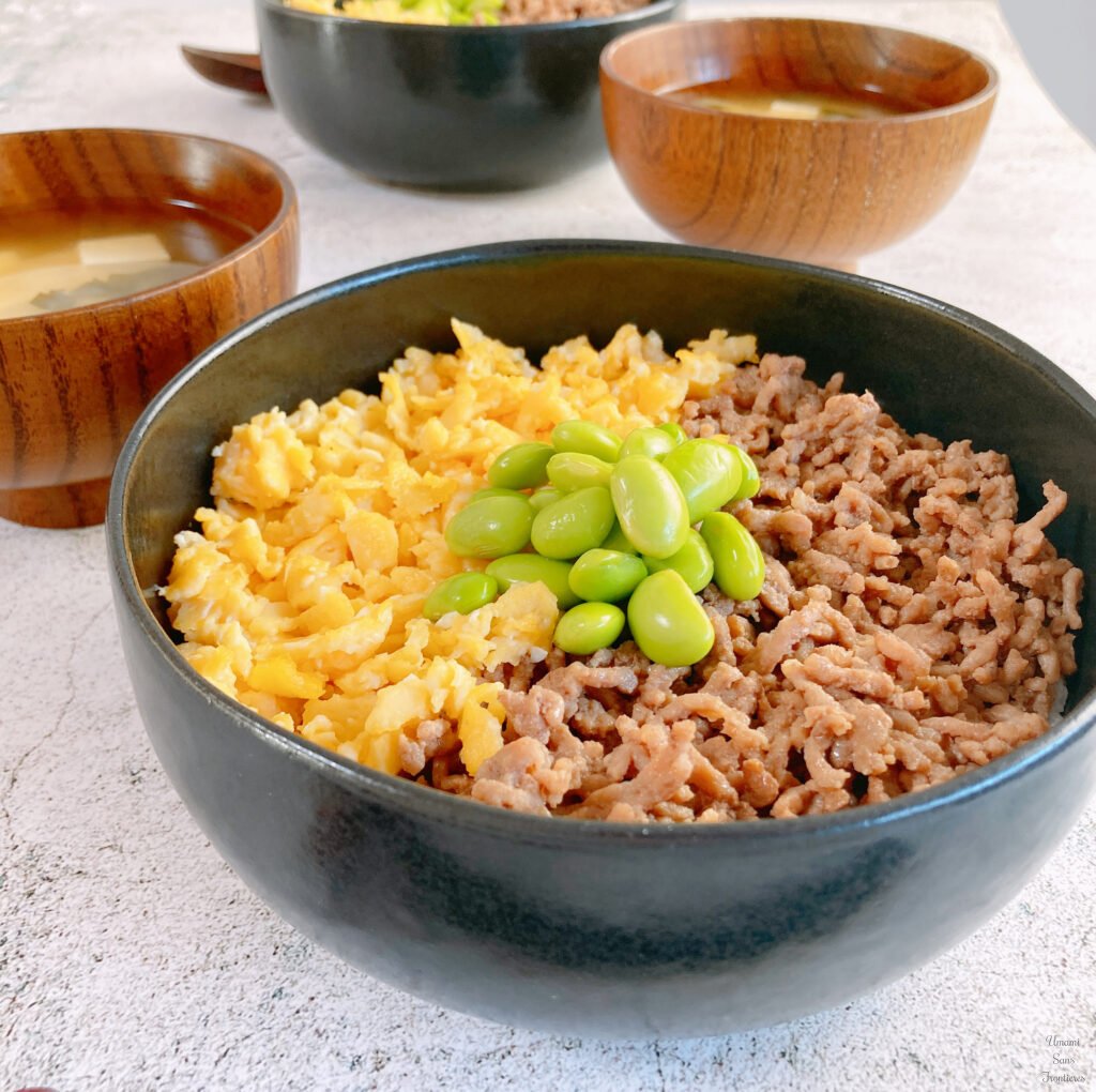 Japanese Three-Color Rice Bowl s(Sanshoku Donburi) Chopsticks miso soups