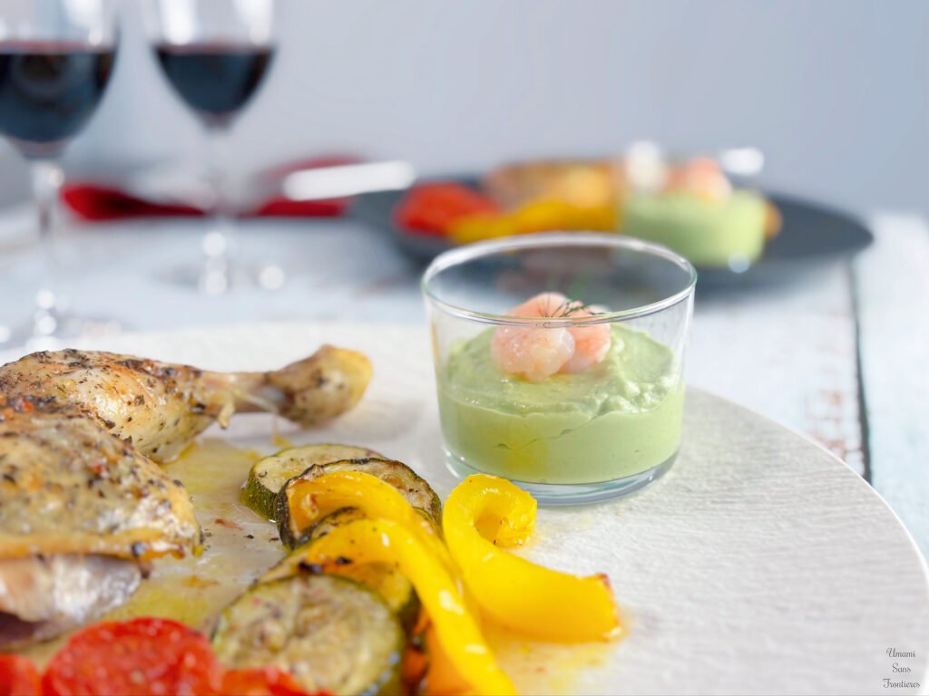 avocado yogurt mousse paprika zucchini grilled chicken red wine
