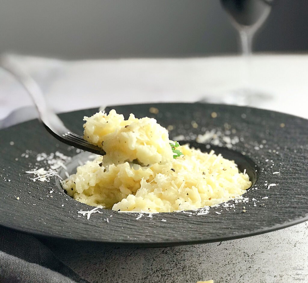 Cheese risotto fork red wine