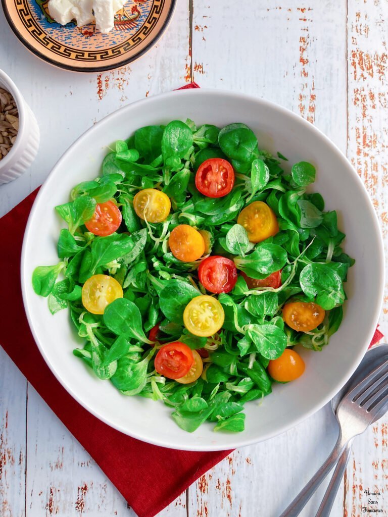 Raspberry Vinaigrette & Lamb’s Lettuce Salad – French-Inspired Favorite Feta cheese salad mix spoon fork