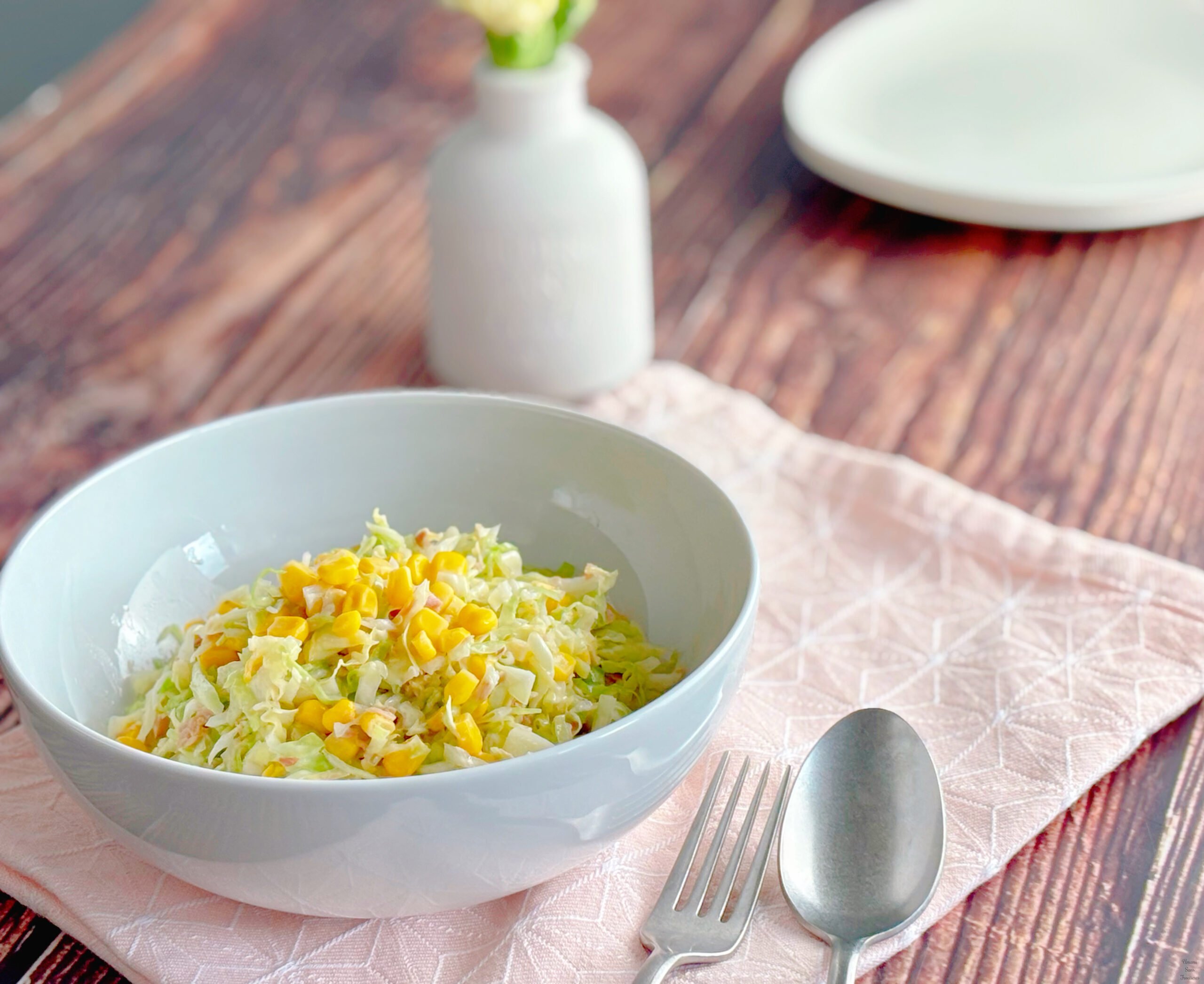 Coleslaw vase dishes spoon and fork