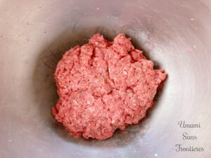 ground beef, salt, black pepper, and soy sauce