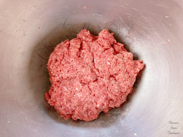 ground beef, salt, black pepper, and soy sauce