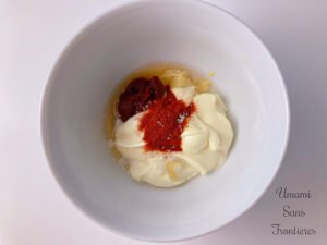 mayonnaise, tomato paste, mustard, lemon juice, and salt