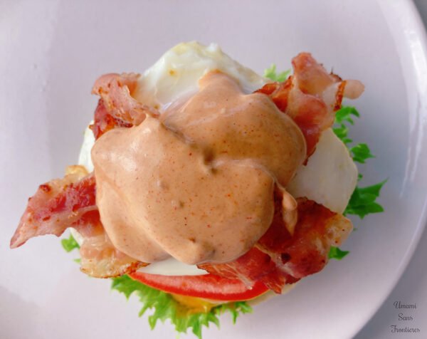 bacon and sauce on top