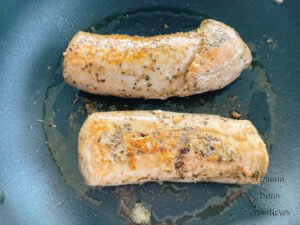 Grilled pork fillet in a fry pan