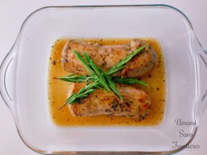 transferred pork fillet in a ovenproof dish