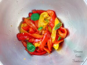 Peppers marinated basil leaves