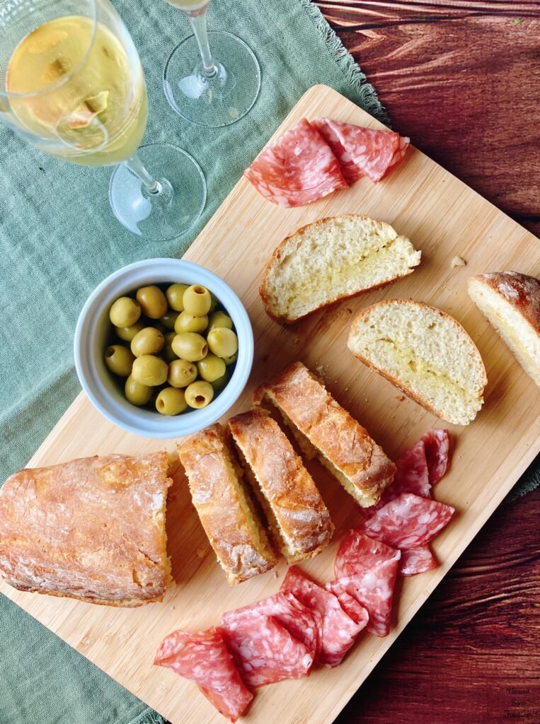 Prefou olive sparkling wine salami