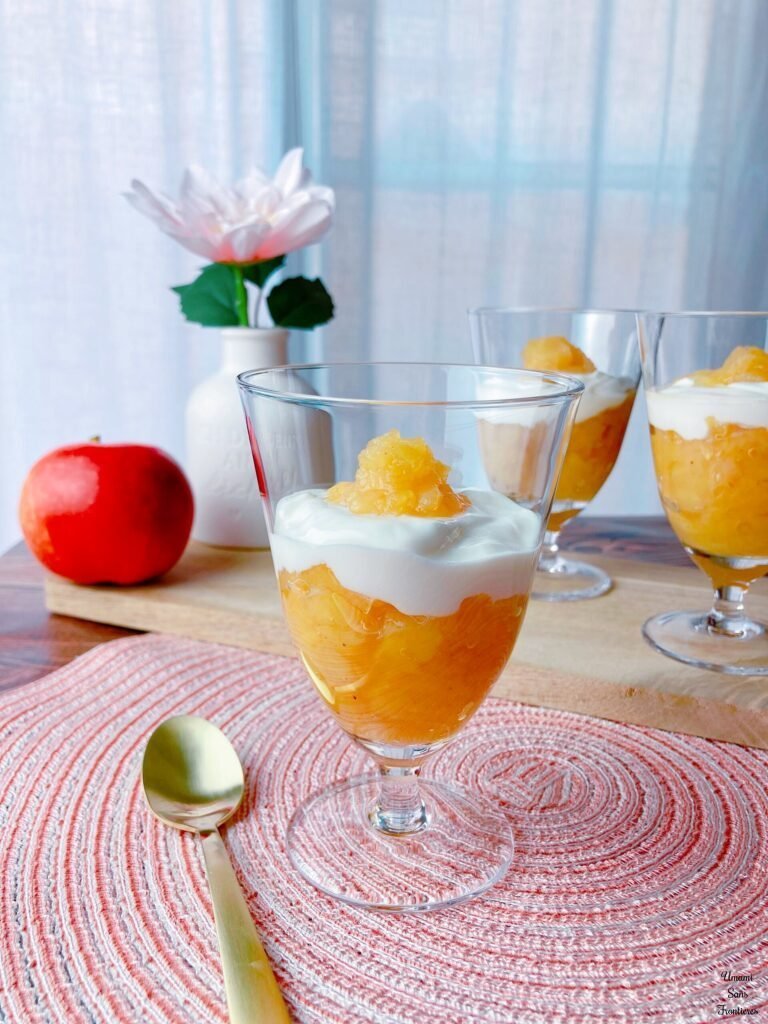 glasses of compote de pomme greek yogurt apple