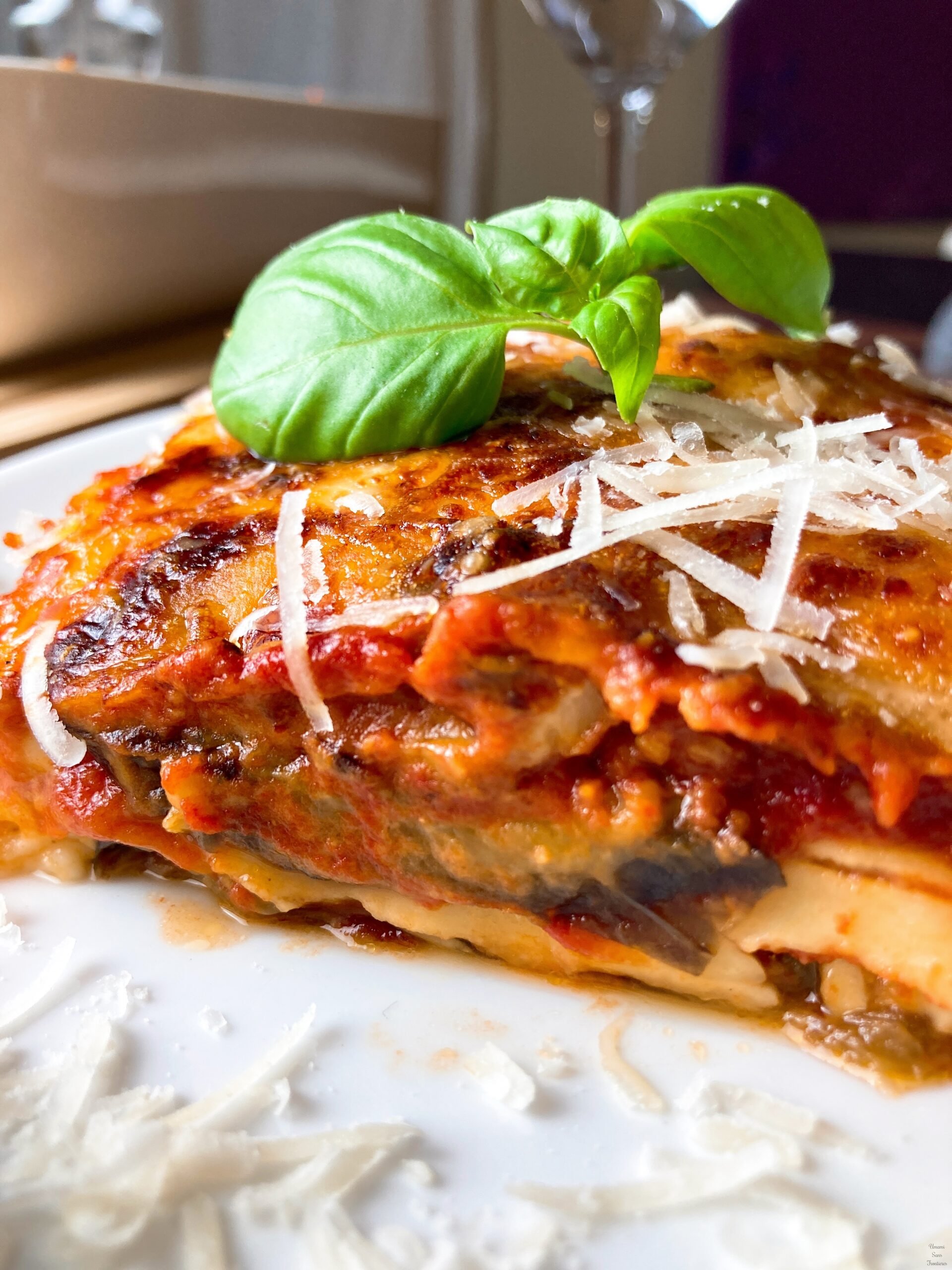 piece of lasagna basil leaves