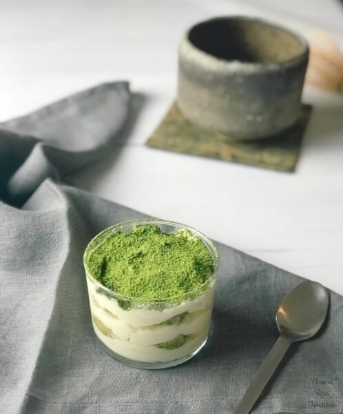 matcha tiramisu grey napkin matcha cup brush
