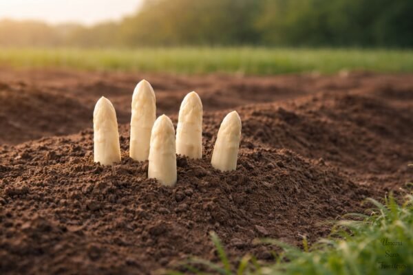 white asparagus on the earth
