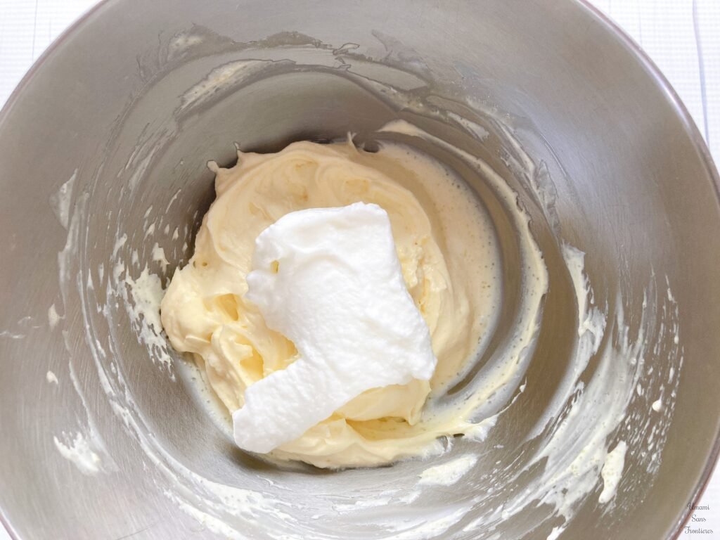 white egg added in mascarpone cream