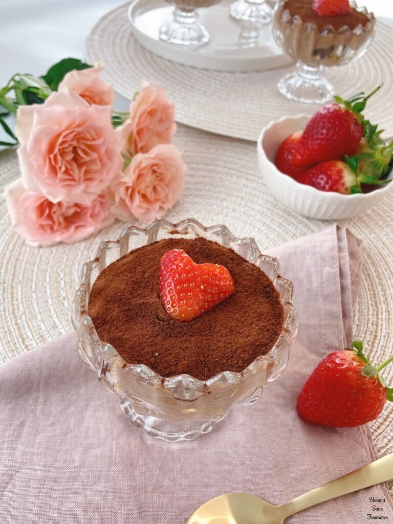 Chocolate tiramisu strawberries flowers