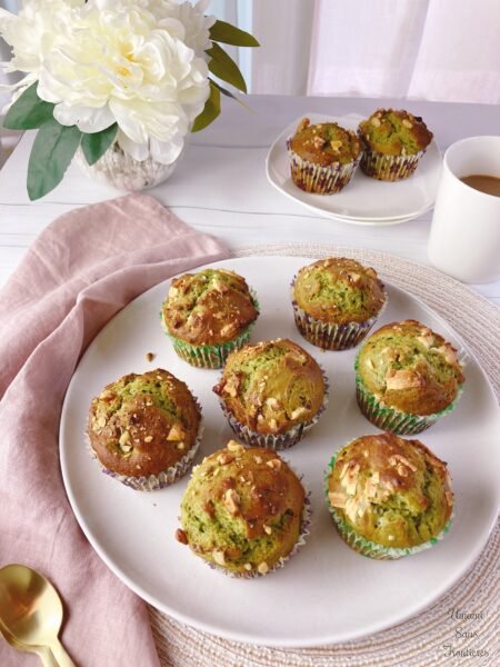 🧁Moist Matcha Yogurt Muffins with White Chocolate and Walnuts